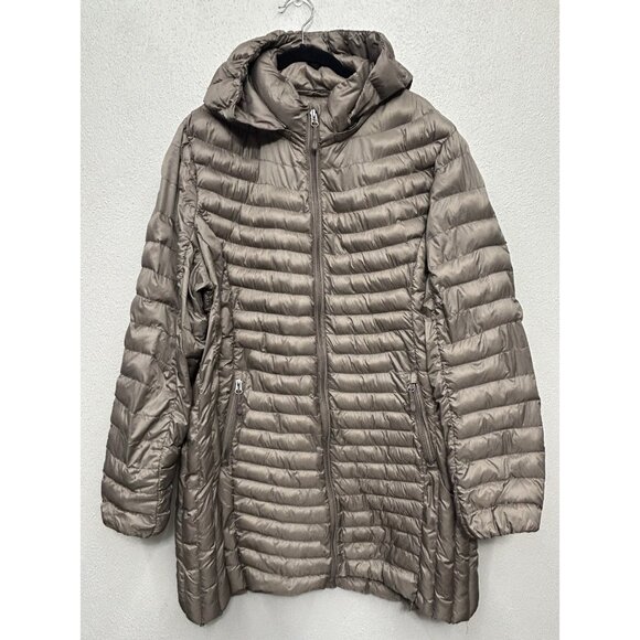 HEATKEEP Packable Down Puffer Jacket Womens XXL 2XL Taupe Tan Full Zip Coat - Picture 1 of 12